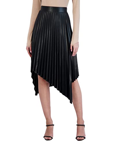 Bcbgmaxazria Women's Fit And Flare Asymmetrical Pleat Skirt, Black, Large #TOP11