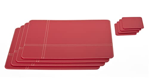 Nikalaz Set Of Placemats And Coasters, 4 Table Mats And 4 Coasters, Place Mats 15.75 X 11.81 Inches, Recycled Leather, Dining Table Set (Red) #TOP16