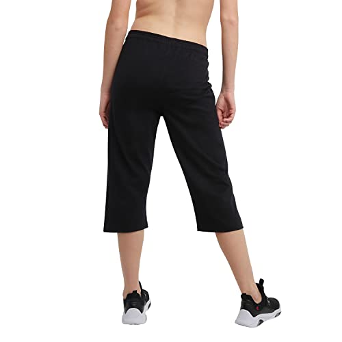 Champion Everyday Cotton, Drawstring Cropped Sweatpants, Women’s Capri Pants, 18", Black, Medium #TOP1