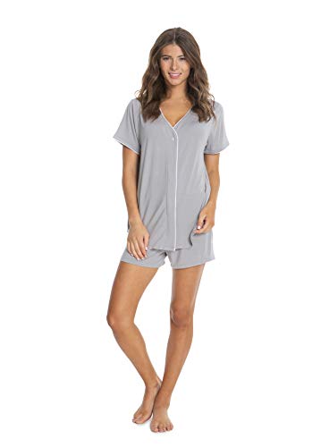 Barefoot Dreams Womens Luxe Milk Jersey Short Sleeve Piped PJ Top & Boxer Set, Sleepwear Set
