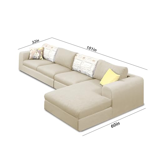Image of Koza RHS 6 Seater L Shape Sofa Set for Living Room (Cream Fabric) Premium Fabric Sofa