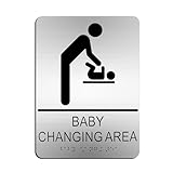 ZWIN Baby Changing Area Sign for Business - ADA Compliant Braille Bathroom Sign with Adhesive Back - Baby Changing Station/Diaper Changing Station Signage, Brushed Silver