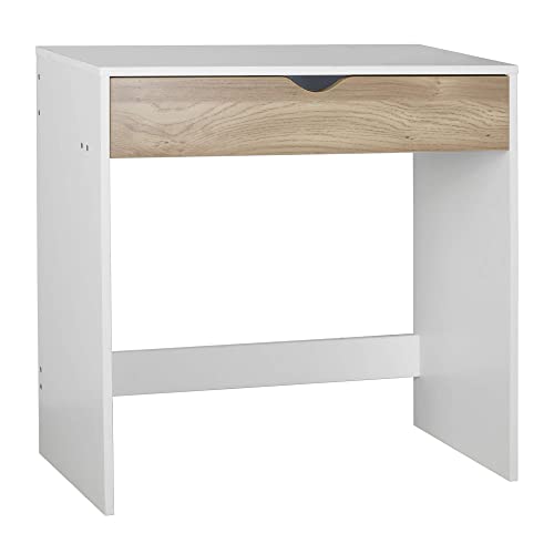 Urbn-Living Bedroom 1 Drawer Wooden Small Dressing Table (White Table & Oak Drawers)