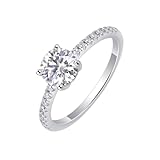 Moissanite Anillo de boda, anillo estrecho de eternidad con moissanite redondo 2ct 9K/14K/18K oro blanco / Pt950 Platino Plata, 16, Oro blanco de 18 quilates (750), Moissanita