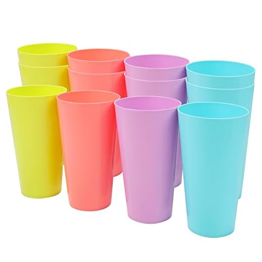 Set Vasos de Plastico (500ml) - 12 Piezas Vasos Reutilizables - Set de Vasos de Plástico Duro para Fiestas, Bodas, Acampadas, Playa y Picnic - Aptos para Lavavajillas Estante Alto - Vasos Colores