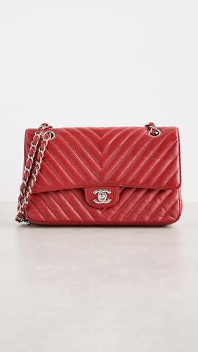 CHANEL Women's Pre-Loved Red Caviar Chevron Double Flap Shoulder Bag 10"2