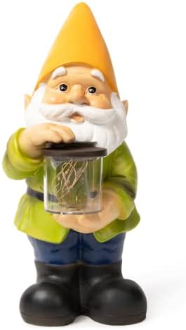 VP Home Jar Garden Gnomes Lawn Gnome with Solar Light Great Addition for Your Garden Solar Powered Garden Knome Christmas Decorations Gifts for Outside Patio Lawn (Yellow Hat)