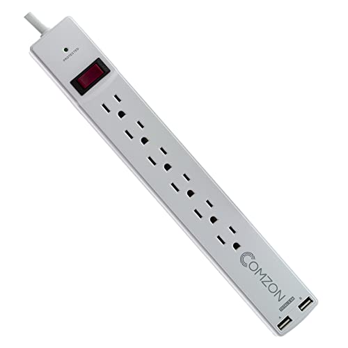 6 Foot Comzon Surge Protector w/2 USB Ports(2.4 Amp), Flat Rotating Plug, 6 Outlet, White Horizontal Outlets, Plastic, Power Cord 6 Foot, 4 Pack by C&E - Used condition - CA$102.39