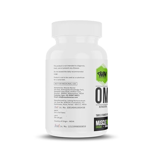 Muscle Nectar (MN) Omega 3 Fish Oil Triple Strength 2500mg for Men & Women - Molecularly Distilled (1500mg EPA/DHA) (120 Soft gels)