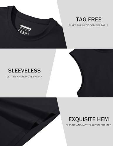 MAGCOMSEN Black Tank Top Men Gym Moisture Wicking Shirts Breathable No Tags Workout Casual Summer Sleeveless Tops, M