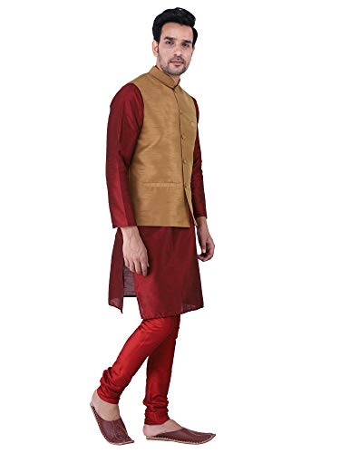 Image of Sadree Silk Men's Kurta Pajama Waistcoat or Nehru Jacket Set