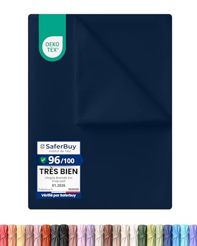 Utopia Bedding - Drap Plat sans élastique - 225 x 255 cm - Certifié Oeko-TEX - Polyester brossé Doux - Microfibre - Drap Plat - Marine
