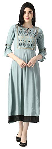 Image of OM SAI LATEST CREATION Women's Ruby Rayon Foil Printed Long Anarkali Kurti
