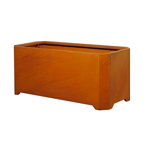 Corten Steel Planter Box-32x15x15-Large Rectangular Planters For Outdoor Plants Heavy Duty Rustic Tall Planter With Raised Support Feet For Patio Deck Garden Yard Drain Holes Easy Assembly