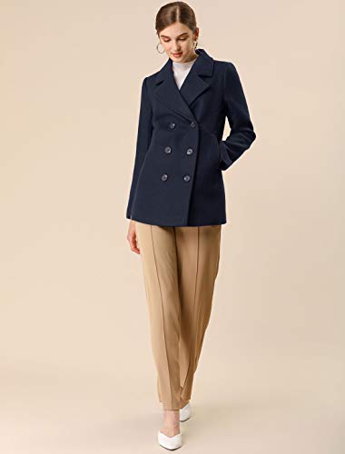 Allegra K Women's Long Sleeves Double Breasted Button Winter Outerwear Pea Coat Small Dark Navy Blue #TOP2
