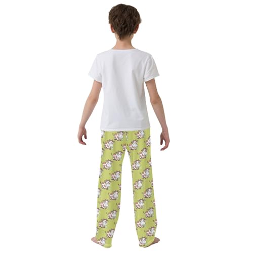 Milk Cow and Daisy Floral Boys Long Pants Soft Trousers Elastic Waist Kids Lounge Bottoms with Pockets S-XL3