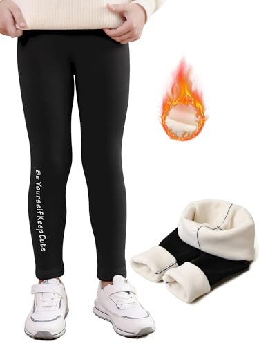 DGSHIRLDJO Leggings térmicos niñas, Leggings Gruesos Forrados niñas algodón cálido Pantalones Leggings térmicos para niños y niños pequeños(Negro,130)