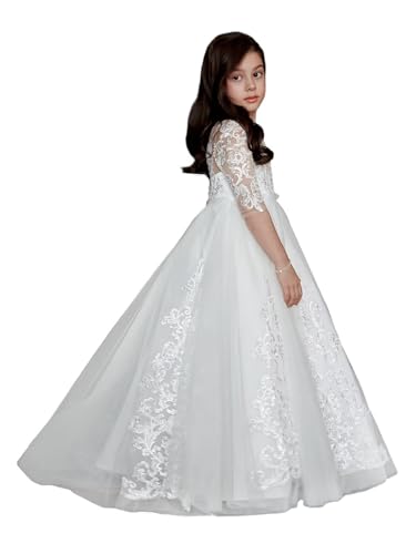 LECOYOYO Tulle Fiore Ragazza Abiti con Pizzo Lunghi Prima Comunione