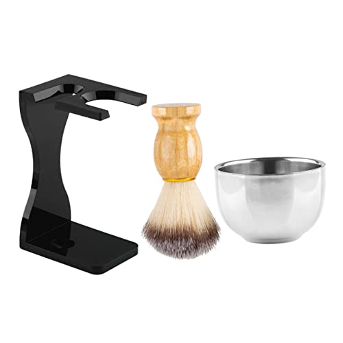 Beavorty Stainless Steel Acrylic Wood Shaving Brush Set for Men 3pc Shaving Bowl Kit Shaving Must Have Beard Brush Supply
