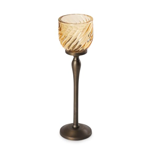 Image of Pure Home Yellow Swirl Textured Hurricane - Large | Size: 9 x 9 x 24 cm | Premium Hurricanes for Home Decor | Living Room & Home Decor Showpiece | Ideal for Diwali & Festive Gifting | Premium | Pack of 1