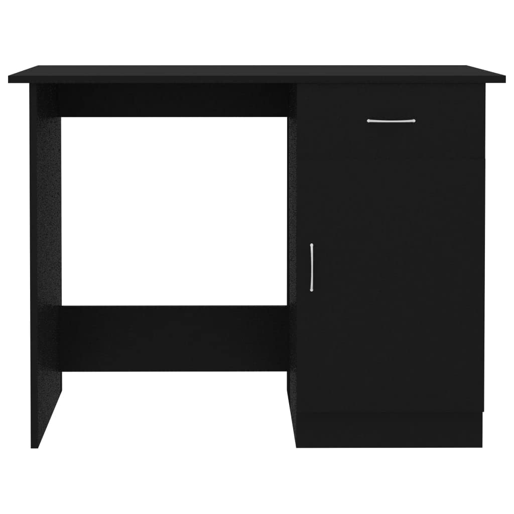 Scrivania moderna nera 100 x 50 x 76 cm, materiale in legno, con cassetto e porta, scrivania compatta per computer per casa, ufficio, giochi, cameretta dei bambini