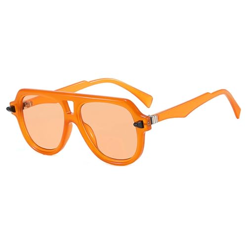 willochra Retro Double Bridges Pilot Men Rivets Sunglasses Fashion Clear Gradient Shades UV400 Women Punk Sun Glasses (orange)