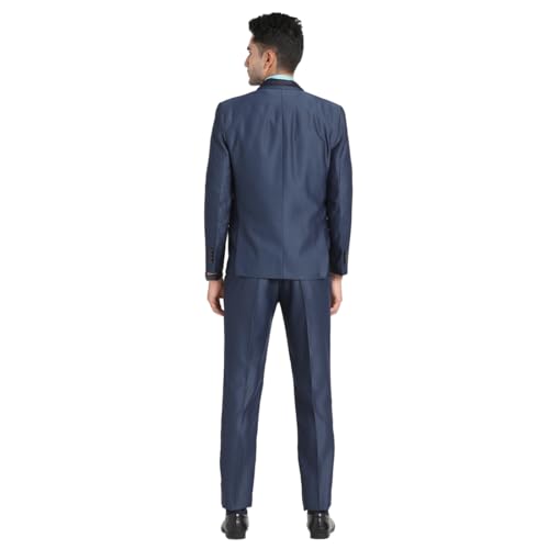 Image of Turtle Men Polyviscose Lycra Tailored Fit Blue Three Piece Party Suits