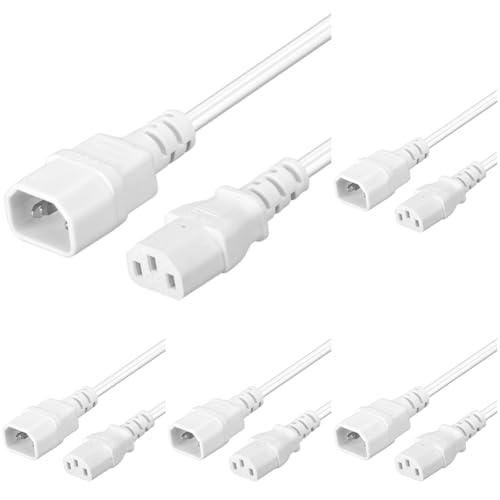 Rallonge IEC 320 C13 C14 PremiumCord blanche de 3m pour PC et serveurs en lot de 5
