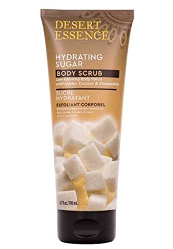 Desert Essence Hydrating Sugar Body Scrub - 6.7 Fl Ounce - Low Foaming Body Polish Jojoba- Coconut & Chamomile - Moisturize Skin - Buff Away Dead Skin Cells - Smooth & Soften Sensitive Skin