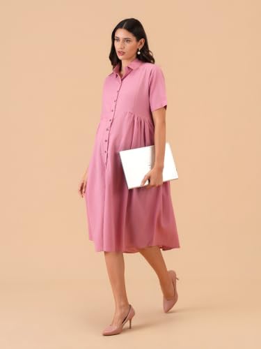 Image of The Mom Store Maternity & Nursing Midi Dress for Women | Pregnancy & Postpartum Wear | Cotton Flex Dress for New Mom | Trendy Stylish Comfortable Feeding Dress for Womens | Causal Office Formal Wear