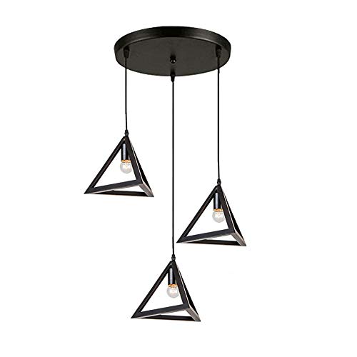 Milk Tea Shop Restaurant Coffee Shop Hot Pot Shop Internet Cafe,E27 Industrial Style Creative Three Heads Small Pendant Lamp,Retro Iron Art Lampshade-Disc 3 Heads Black
