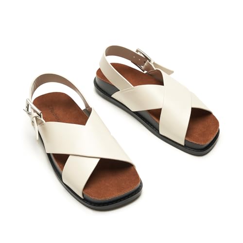 Image of C.Paravano Women Sandals | Women's Slide Sandals | Comfortable Dressy Flat Sandals | Sandals with Arch Support | Adjustable Buckle Slip On