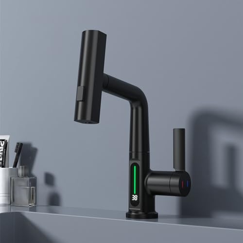Grifo de cocina elevable para fregadero con pantalla LED de temperatura gris 6