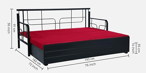 Image of 3 Seater Metal Sofa Cum Bed with Hydraulic Storage | Sofa Set for, Living Room, Guest Room, Bedroom| King Size Convertible Sofa Bed Comfortable Seating |King Size (Red & Black)