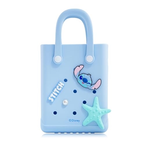 MINISO Disney Stitch Beach Bag Waterproof Lilo&Stitch Travel Tote bag for Women Rubber Washable Beach Tote Bag Stitch Handbag(SDZ-blue)