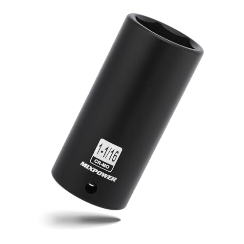 MIXPOWER 1/2 Drive Deep Impact Socket CR-MO 1-1/16 6 Point Radius Corner Design Axle Nut Impact Grade Socket for Easy Removal