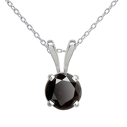 Dazzlingrock Collection 3.00 Carat (ctw) Round Enhanced Black Diamond Solitaire Style Pendant 3 CT, (Silver Chain Included) 14K White Gold
