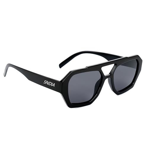 Image of SNDIA Polarized Retro Trendy Aviator Sunglasses for Womens Mens | Hexagonal Square Double Bridge | UV Protection