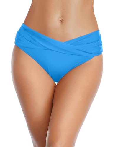 Image of Tempt Me Women Twist Bikini Bottom Moderate High Cut Bathing Suit Bottoms Ruched Swimsuit Bottom