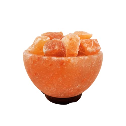 Himalayan Salt Bowl Lamp with Salt Chunks, Dimmer, ETL Certified, Home/Office Decor, Subtle Amber Lighting, Mood Lighting (Round Bowl with Natural Chunks)