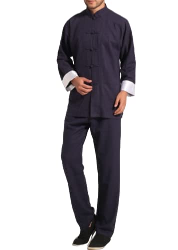 Bon amixyl Tenue Homme De Tai Chi Veste Chinoise Homme Vetement Chemise Tai Chi Kung-Fu Chemise Qi Gong en Coton et Lin Marine XL Cover
