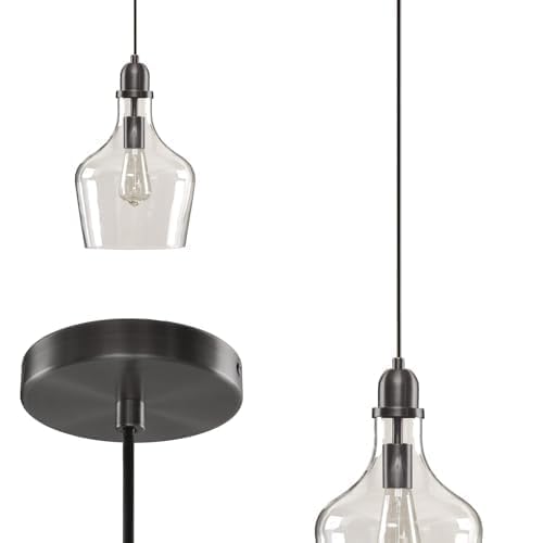 Image of INK+IVY Auburn Pendant Kitchen Lighting for Dining Room, Industrial Lights, Hand-blown Glass Bell Shaped Pendant Light for Kitchen Island, Foyer, Bedroom, 9 inch Dia x 95.5 inch H, Bronze /Clear