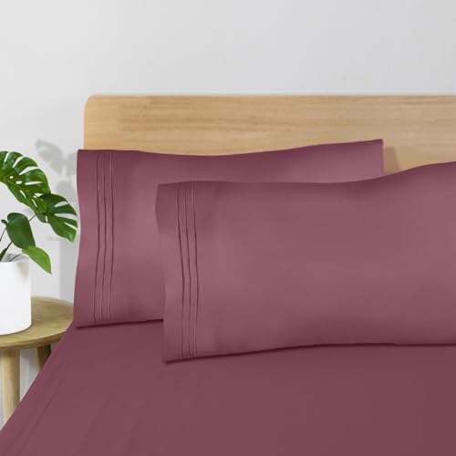 EaseHome Burgundy Full Size Bed Sheet Set Deep Pocket to 18 inches Mattress 4 Piece - Premium Bedding Sheets & Pillowcases Collection - Extra Soft,Wrinkle, Fade, Stain Resistant
