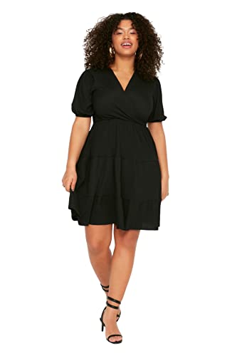 TRENDYOL Frauen Übergröße Mini Skater Relaxed Fit Gestrickt Plus-Size-Kleid