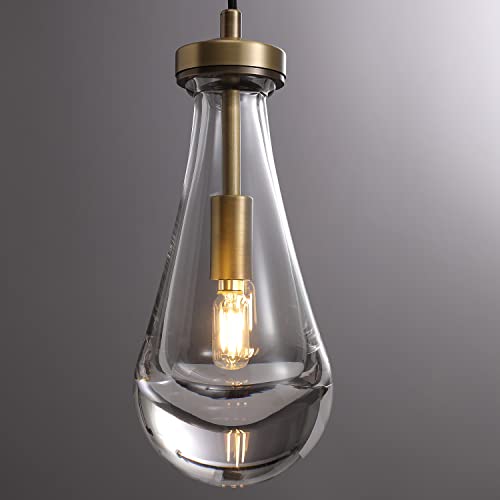 Ringrain Brass Pendant Lighting,6 Pack Kitchen Island Hanging Light Fixtures, Modern Art Raindrop Clear Solid Glass Chandelier For Dining Room For Porch, Corridor, Living Room #TOP7