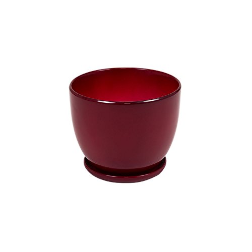 Pot de Fleur ceramique Baril avec Support Soucoupe hauter 21 cm diametre 20 Rouge Cover