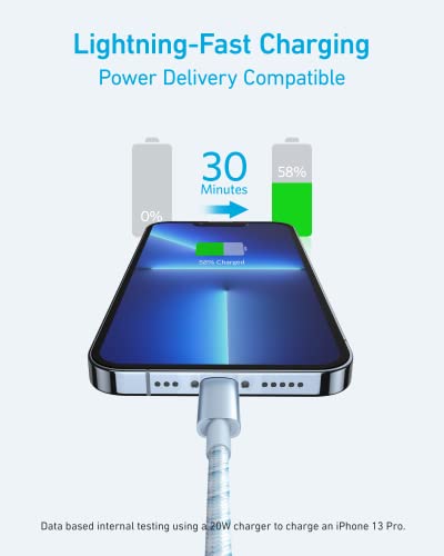 Image of Anker New Nylon USB C to Lightning Cable, Apple MFi Certified for iPhone 14 Series, and More (6FT,Blue)