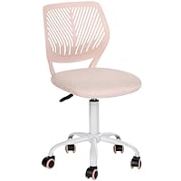 FurnitureR Kids Desk Chair Armless with Rolling Wheels, Comfy Small Home Office Chair with Fabric Cushion and Plastic Low-Back, Adjustable Swivel Study Computer Task Seating for Student Children, Pink