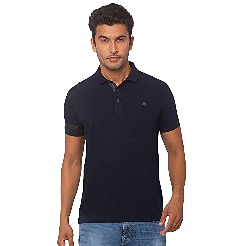 Image of Spykar Men's Embellished Slim Fit Polo T-Shirt