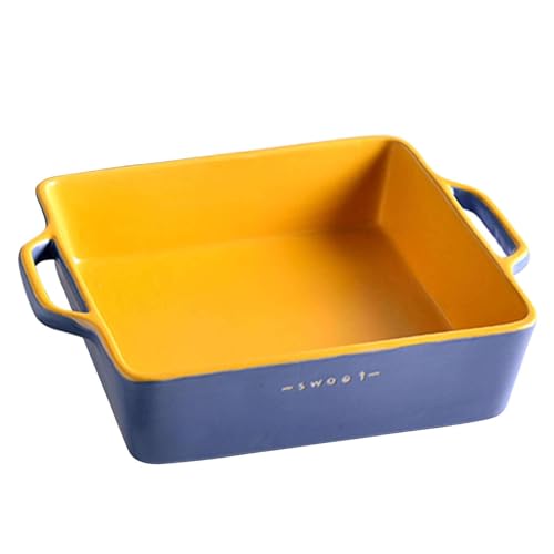 Fuente Cuadrada para Lasagna con Asa, Gran Fuente para Hornear de Cerámica, Plato de Porcelana Resistente al Horno para Cocina, Pasteles, Asados, Uso Diario (yellow and blue)